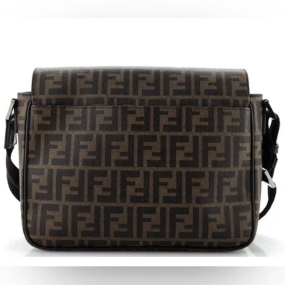 Fendi Mens Flap Messenger Bag Zucca Coated Canvas Medium